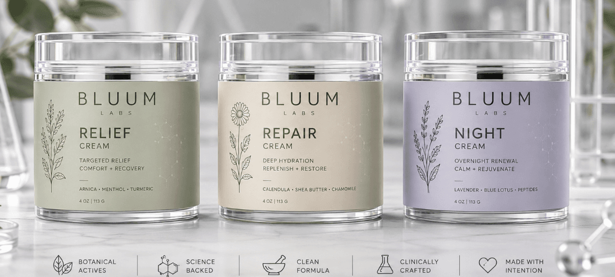 BLUUM Labs Relief, Repair and Night peptide creams